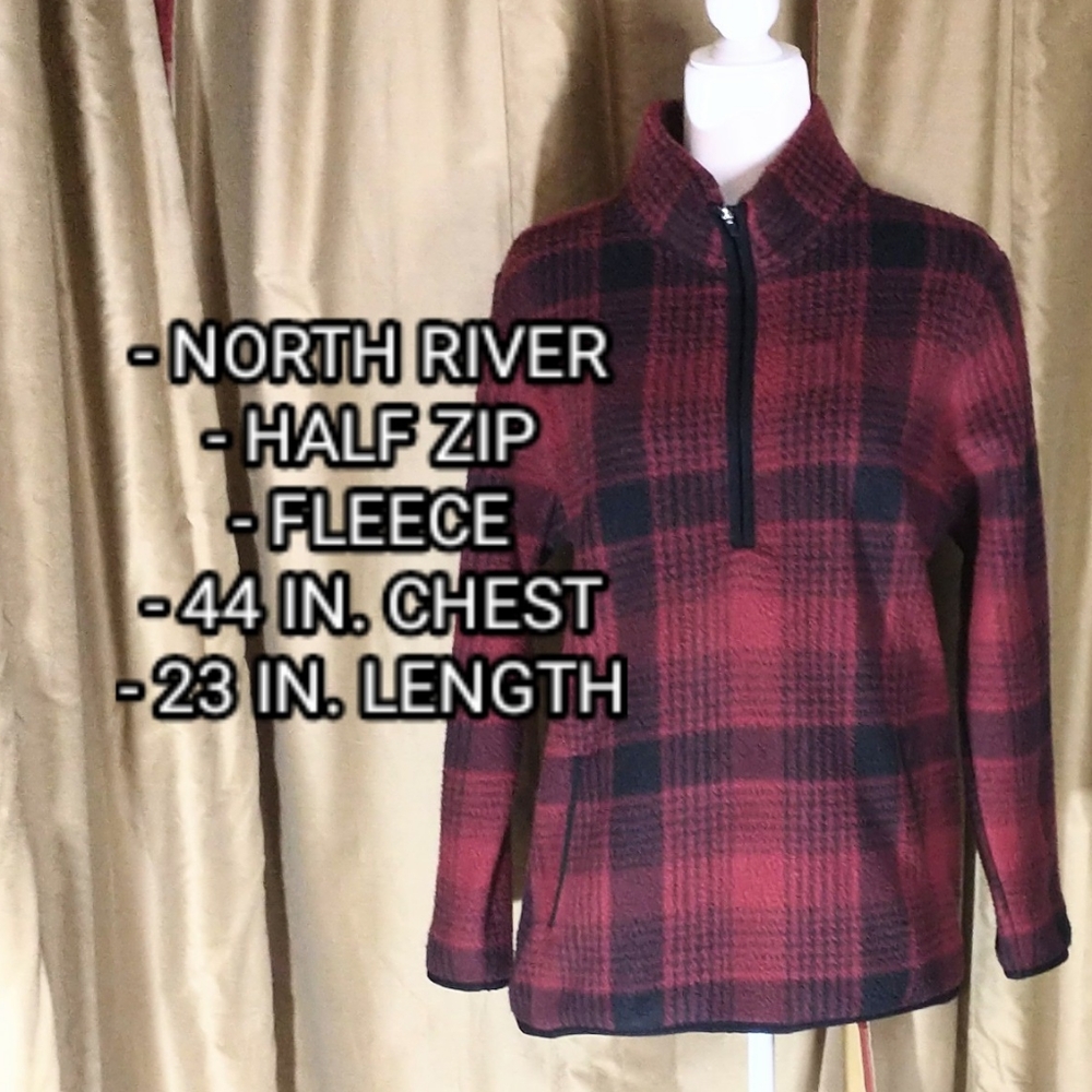 *SOLD* North River Outfitters Red Plaid Fleece Half Zip Jacket. Size Medium.
